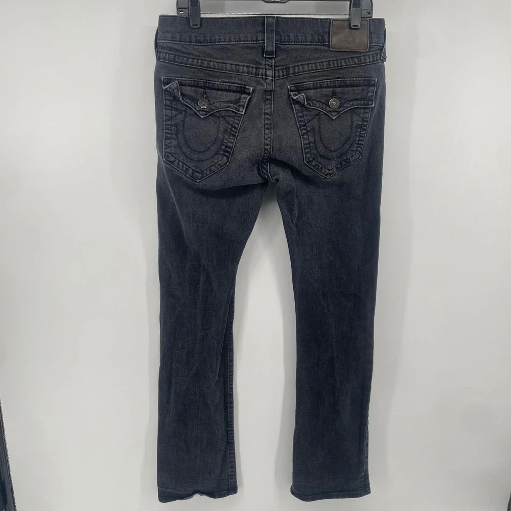 True Religion Ricky Jeans Mens 33 Black Relaxed Straight Leg Faded Denim USA